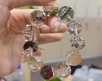 Bracciale in quarzo fantasma verde naturale Graden Quartz: abbondanza di cristalli, energia curativa
