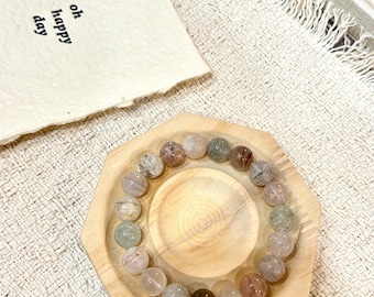 Natural Monet Garden Ghost Quartz Bracelet | Layered Phantom Beads (10.6mm)