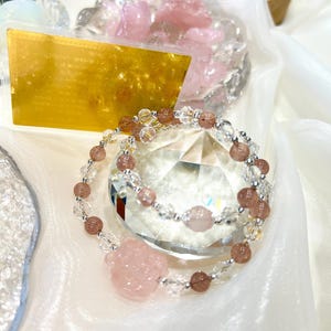 Soul Celestial Natural Strawberry Quartz, Rose Quartz, and Nine-Tailed Fox for Enhancing Personal Charisma and Attracting Love  Bracelet
