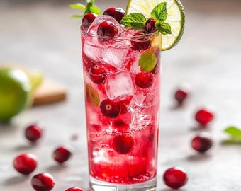 Cranberry Lime Fizz Mocktail | Easy Non Alcoholic Drink Recipe | Refreshing Cranberry Lime Beverage | Instant Download | Printable PDF