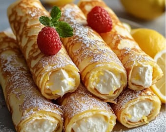 Lemon Cream Cheese Stuffed Pancake Rolls Recipe | Easy Brunch Treat | Instant Download | Printable PDF