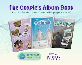 Plantilla de Canva para álbum de recuerdos de pareja: Álbum de recortes de historia de amor, compatible con Canva (gratis), descarga instantánea.