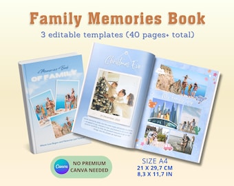 Plantilla imprimible de álbum familiar en Canva: 3 diseños (más de 40 páginas A4), álbum de recortes familiar, momento de viaje, ideas de regalos generacionales, fácil de usar.