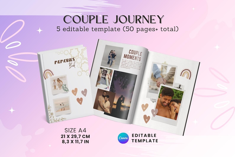 Couples Memories Book – Editable Digital Scrapbook Canva Template, 50 ...