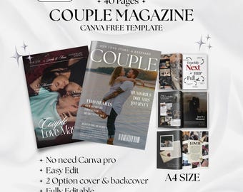 Couples Magazine Canva Template, 40-Page Editable Couple Album, Printable Relationship Scrapbook, Digital Anniversary Gift