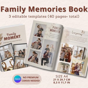 May include: A family memories book with the text "Family Moment" on the cover. The open book displays family photos and the text "Family Moments" and "Love Journey". The book is A4 size, 21 x 29.7 cm.