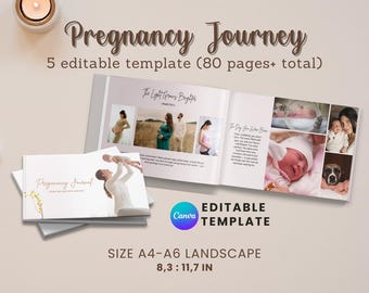 Álbum de recortes de embarazo DIY, plantilla de Canva para álbum de seguimiento: recuerdo imprimible de la barriguita, maternidad digital, mamá y bebé, plantilla de Canva