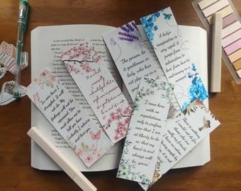 Jane Austen Bookmarks Set | Watercolor Floral Bookish Gift