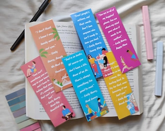 Marcadores con citas románticas de Emily Henry (juego de 6) / Marcadores literarios laminados / Lectura en la playa, amantes de los libros / Regalos para lectores y amantes del romance