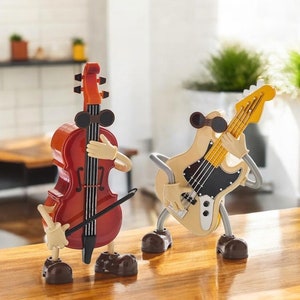 Caja de música de violín, divertida y dinámica caja de música de dibujos animados kawaii, escultura de guitarra clásica swing, figura musical decorativa