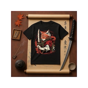 Samurai Cat T-Shirt | Japanese Cat Tshirt | Cat With Kimono Shirt | Anime Tshirt | Cute Cat Tshirt | Kitten Shirt | Harajuku | Y2K Top