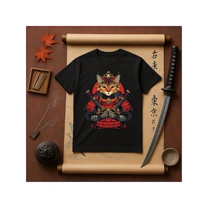 Samurai Cat T-Shirt | Japanese Cat Tshirt | Cat With Kimono Shirt | Anime Tshirt | Cute Cat Tshirt | Kitten Shirt | Harajuku | Y2K Top