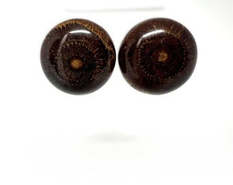 Pendientes de clip vintage Langani, redondos, de diseño, color marrón y dorado, joyería alemana firmada, estilo años 70 y 80.