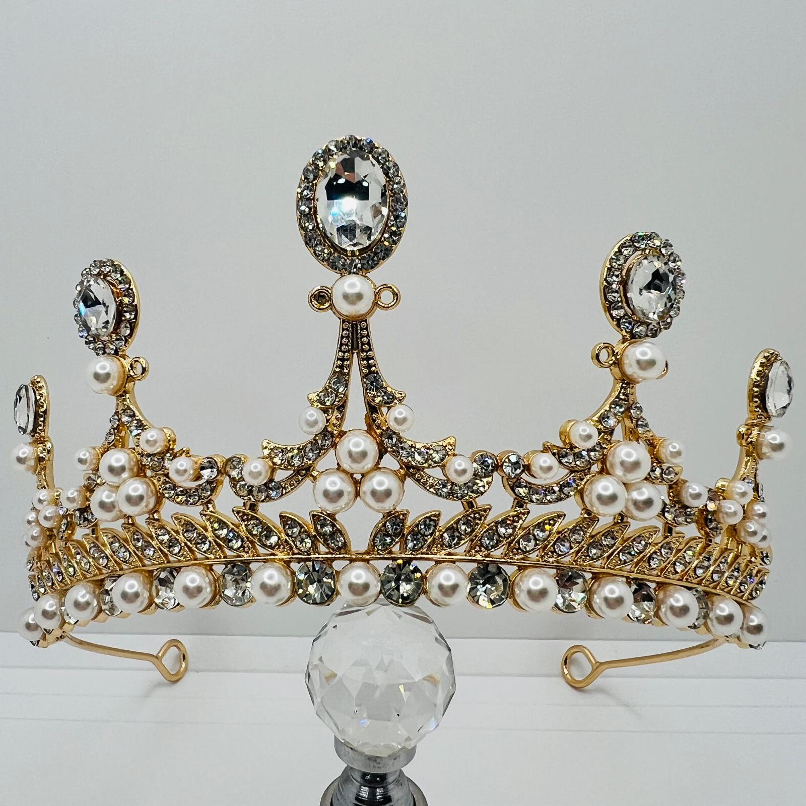 Diadem Tiara Bridal Crown – Golden Rhinestone Crown With  display picture 3