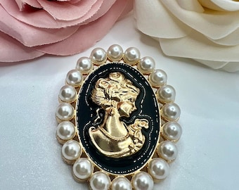 Cameo Brooch Covered with Pearls, Vintage Style