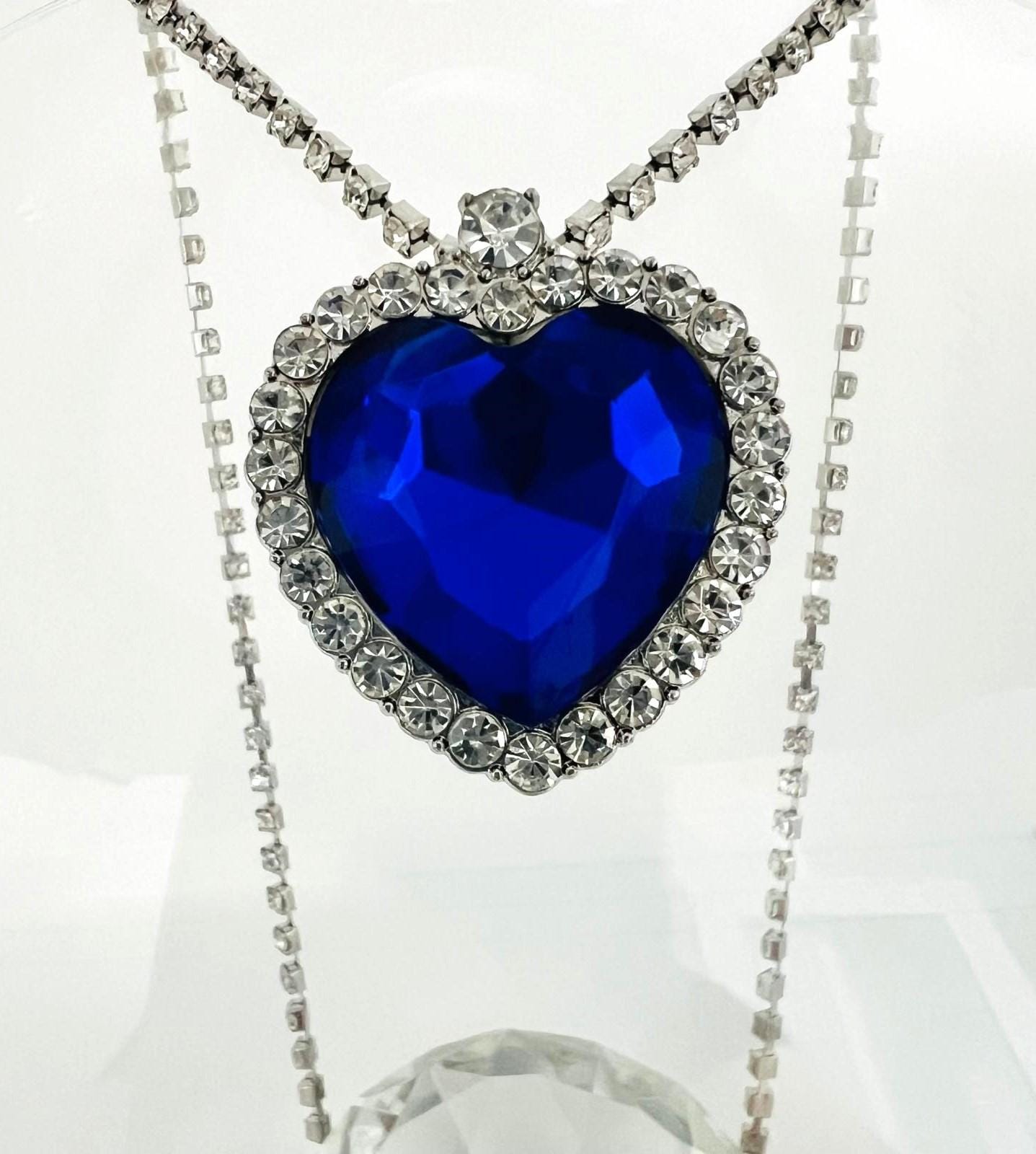 Collana Replica Cuore dell'Oceano del Titanic in Argento Sterling 925 | Ciondolo di Cristallo Stile Zaffiro Blu Navy Scintillante