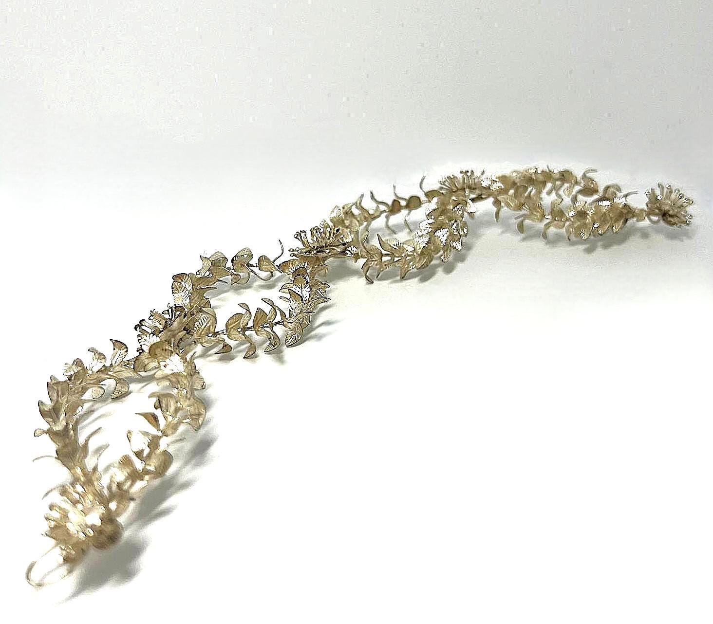 Antique silver bridal hair wreath, Art Nouveau myrtle wreath, wedding 1900s, filigree