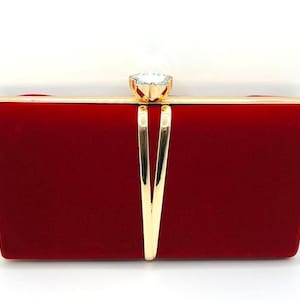Designer evening clutch made of red velvet - Elegant red bag with crystal flower | Luxury handbag for women