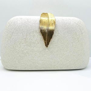 Silver evening bag – clutch with gold leaf decoration | Elegant women&#39;s handbag