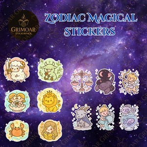 Digitale Aufkleber Sternzeichen Niedliche Magische Aufkleber | 12 Kawaii Pastell Sternzeichen PNGs | Digitale Planer Aufkleber | Druckbare Astrologie Set
