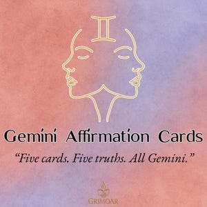 Affirmationskarten Zwillinge | 5 druckbare Sternzeichen Nachrichten | Astrologie Line Art Deck | Digitales Selbst-Wachstums-Set