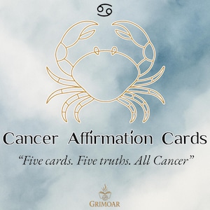 Tarjetas de Afirmaciones de Cáncer / 5 Mensajes del Zodíaco Imprimibles / Baraja de Arte Lineal Astrológico / Set Digital de Autodesarrollo