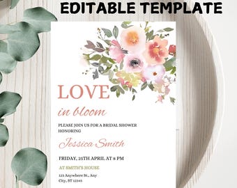 Floral Bridal Shower Invitation: Editable Spring Template (5x7 Inch) (Digital Download)
