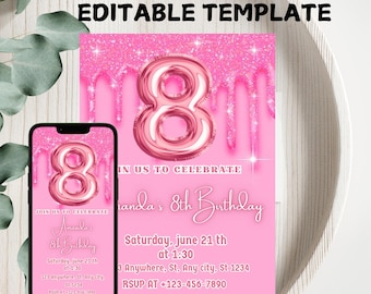 Hot Pink Birthday Invitation: Editable Party Invite (Digital Download)