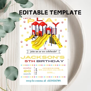 Play Ground Invitation, Neon Playground Birthday Invitation, Girl Jungle Gym Party Invite Template, Bounce Indoor Playground, Canva