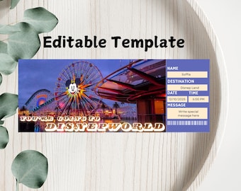 Editable Disneyland Ticket: Surprise Theme Park Gift (Instant Download)