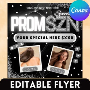 Prom Booking Flyer, Prom Special Flyer, Homecoming Flyer, Canva Template, Book Now Appointments, Beauty, Lashes, Make up, Nails, braids
