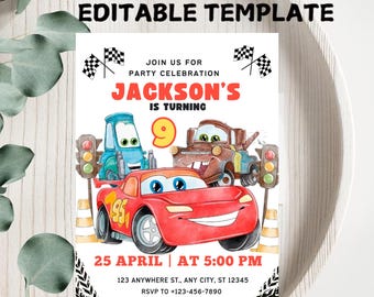 Cars McQueen Birthday Invitation: Lightning McQueen, Mater (Digital Download)