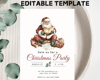 Santa Christmas Party Invitation, Editable Template (Digital Download)