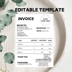 Minimalist Invoice Template, Boho Small Business, Modern Client Invoice, Editable Template, Services Invoice, Business Invoice