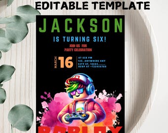 Roblox Birthday Invitation: Editable Game Party Invite (5x7 Inch) (Digital Download)