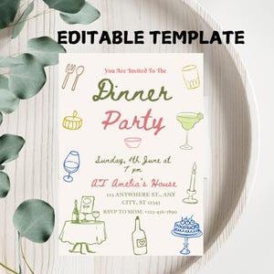 Birthday Hand Drawn Invite Retro Invitation Whimsical Birthday Adult Party Dinner Party Scribble Invitation 30th 40th 50th Birthday