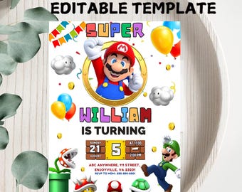 Super Mario Birthday Invitation: Editable Party Template (PDF)