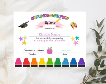 Editable Kindergarten Graduation Certificate Template (5x7 Inch, PDF Download)