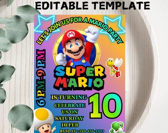 Editable Mario Birthday Invitation, Super Mario Party (Digital Download)