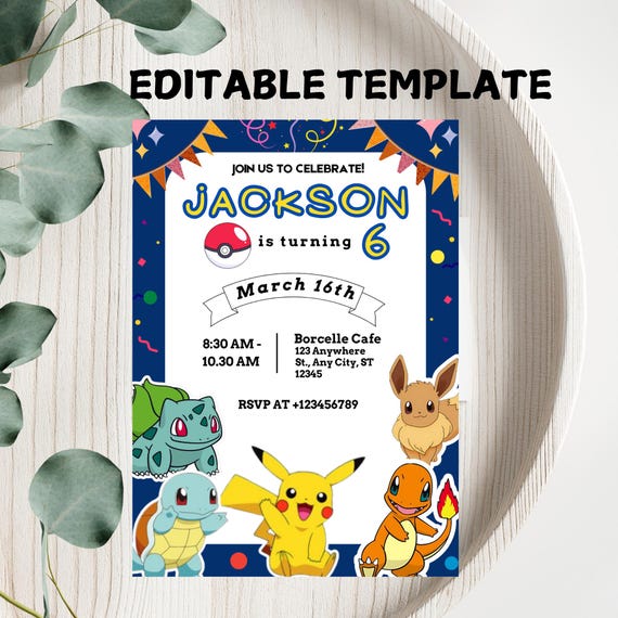 Editable Pokemon Birthday Invitation | Kids Party Invitation, Printable 6th Birthday Invite, Pikachu & Squirtle Party Card, Instant Download - Etsy Editable Pokemon Birthday Invitation | Kids Party Invitation, Printable 6th Birthday Invite, Pikachu & Squirtle Party Card, Instant Download - Etsy