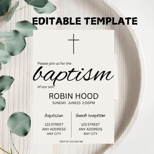 Baptism Invitation Template, Minimalist Baptism Invitation, Baptism Invitation Instant Download, Simple Baptism Invite Evite DIY