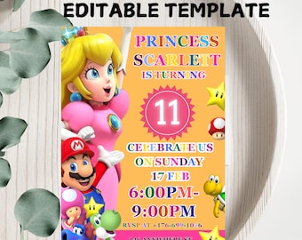 Princess Peach-verjaardagsuitnodiging, Super Mario Bros Invite (canvasjabloon)