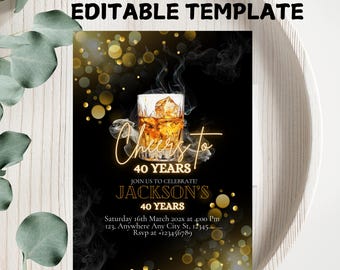 Whiskey Theme Men's Birthday Invitation: Editable Template (Digital Download)