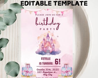 Princess Castle Birthday Invitation: Magical Party (Editable Template)