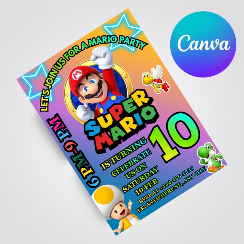 Editable Mario Bros Birthday Invitation, Funny Super Mario Game Party ...