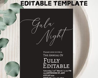 Editable Gala Night Invitation Template | Canva Fundraiser Banquet Invite (5x7 Inch)