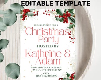 Editable Christmas Party Invitation, Company Holiday Invite (Digital Download)