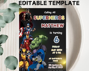 Personalized and Editable Superhero Birthday Invitation | Superhero Party template | Digital Download