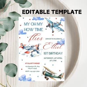 Airplane Invitation Airplane Birthday Invitation Airplane Theme Party Invite How Time Flies Birthday Invite EDITABLE Instant Download