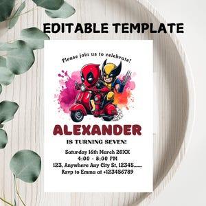 Deadpool Birthday Invitation | Superhero Birthday Party | Birthday Invite | Instant Download | Deadpool & Wolverine Editable Canva Template